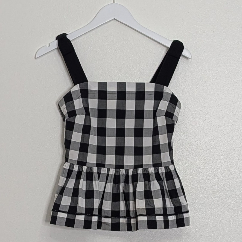 Kate Spade Blouse 2 Black White Checkered Gingham Peplum Sleeveless